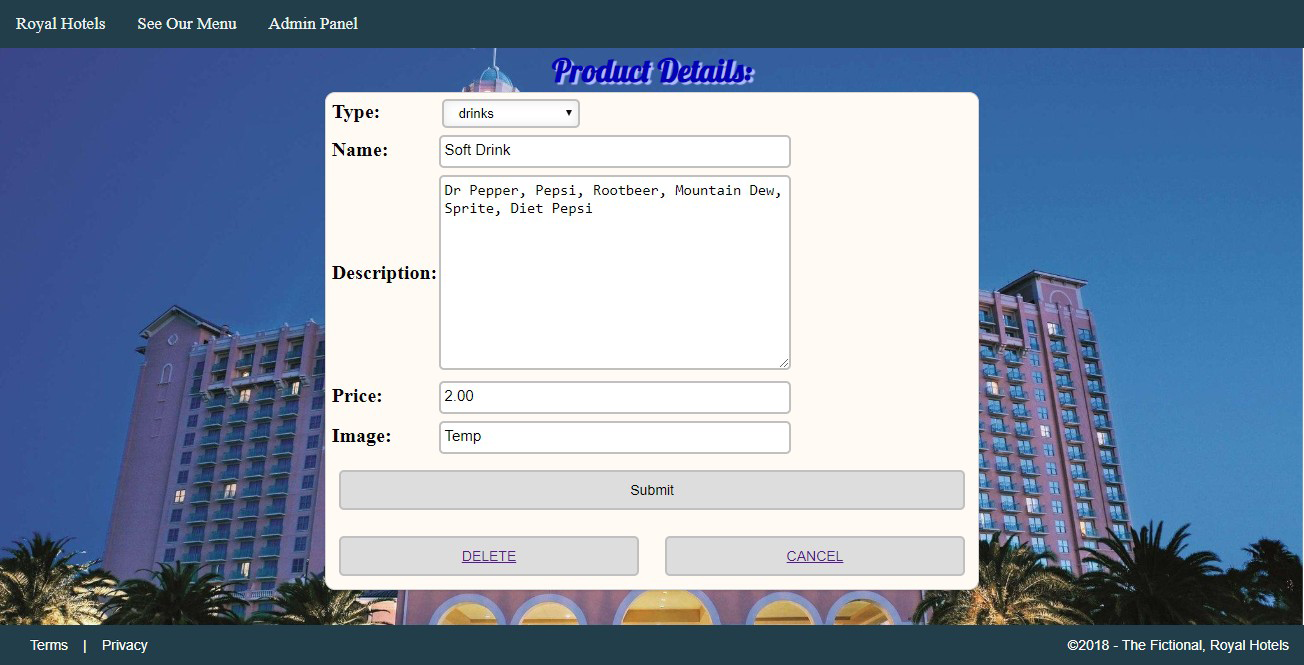 Pizza Menu